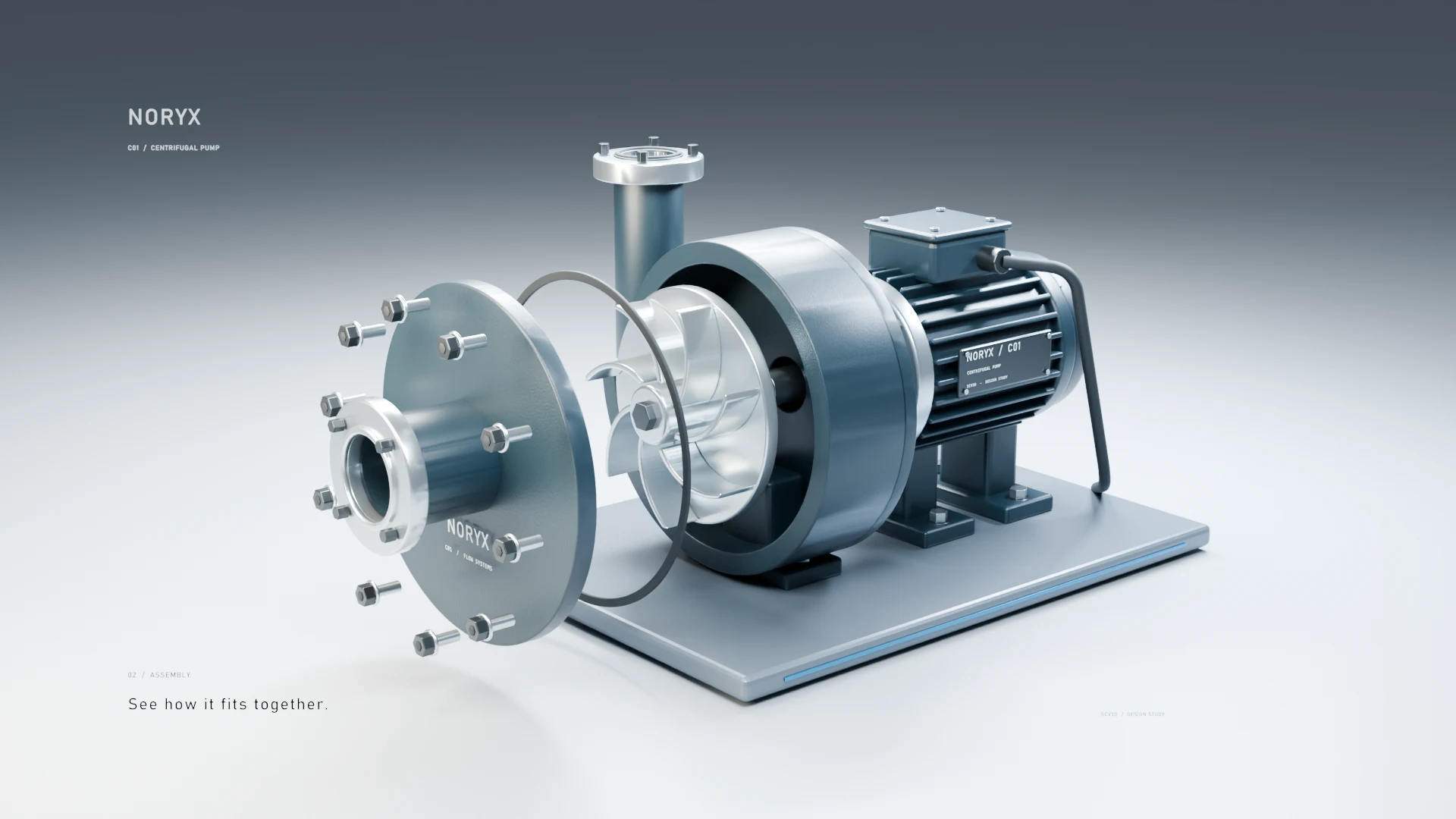 Exploded view / housing, seal and impeller